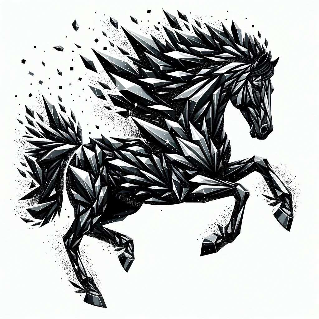 a horse, covered in exploding crystals